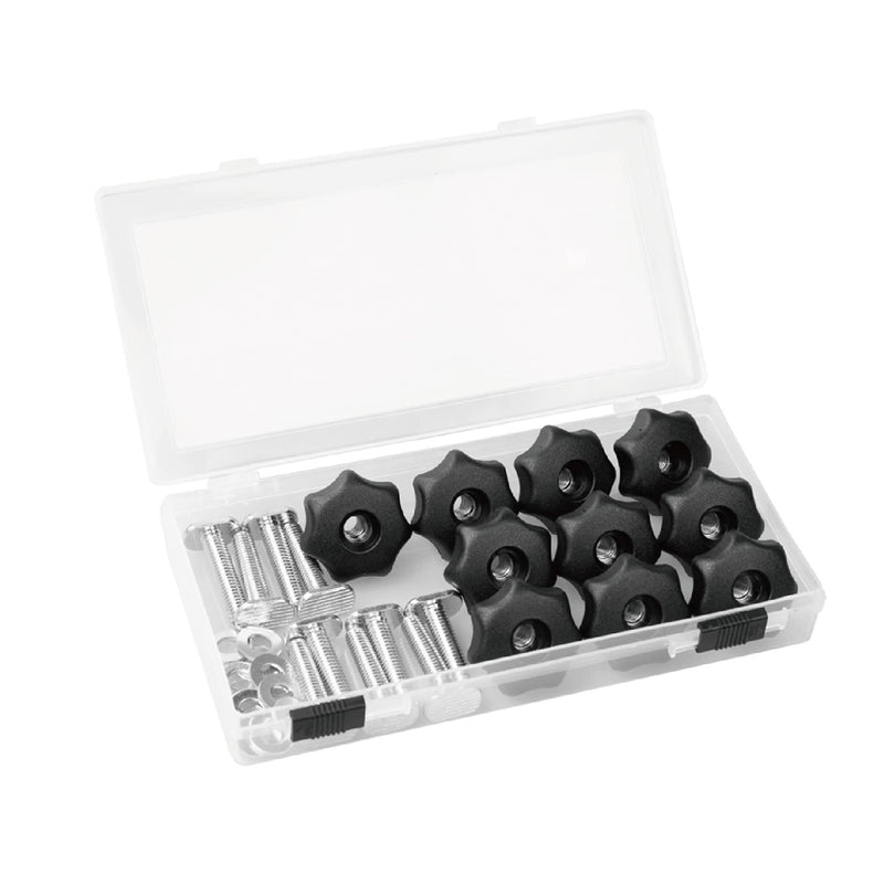 [Australia - AusPower] - PowerTec 71481 T-Track Knob Kit w/ 7 Star Threaded 1/4-20 Knobs, T-Bolts and Washers for Woodworking Jigs and Fixtures  10 Pack 1/4"-20 Knob Kit 