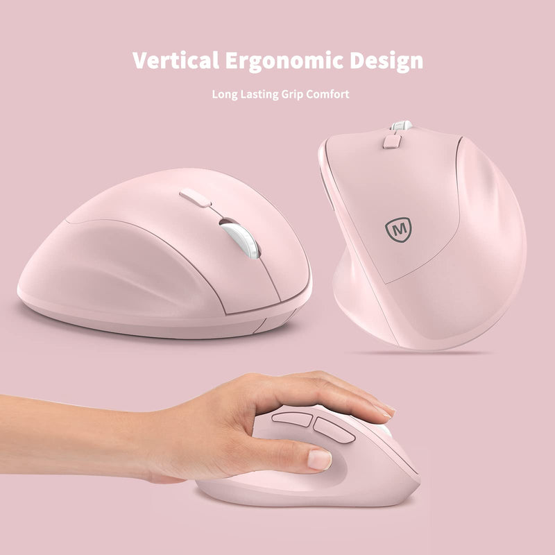[Australia - AusPower] - Ergonomic Wireless Mouse with USB Receiver for PC Computer, Laptop and Desktop, Ergo Mouse with Silent Clicks, About 16-Month Battery Life, Up to 1600 DPI & 1 AA Battery Powered, Pink 