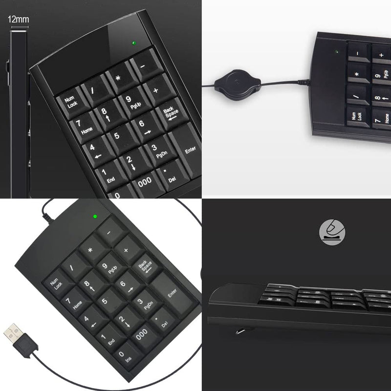 [Australia - AusPower] - USB Numeric Keypad, Wired Numeric Pad for Laptop,19 Keys Ultra Slim Lightweight Ergonomic Portable Mini Number Pad - fr Desktop Computer PC,Surface pro,PC,Notebook iMac,Macbooks, with Retractable Cord retractable keypad 