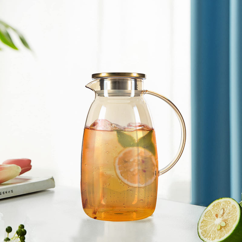 [Australia - AusPower] - Glass Pitcher with Lid Spout 61 Oz Water Pitcher with Handle Iced Tea Pitcher for Fridge Heat Resistant Borosilicate Glass Beverage Carafe for Juice (Champagne) Champagne 