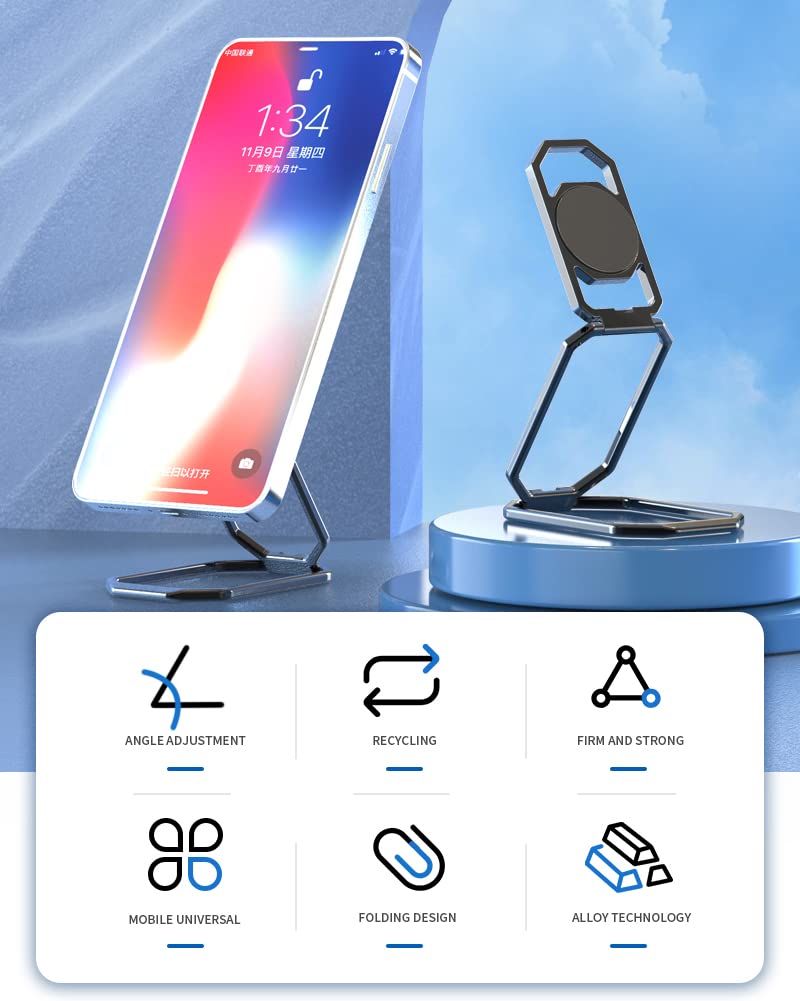 [Australia - AusPower] - Phone Ring Holder Metal Kickstand 360° Foldable Swivel Cell Phone Finger Grip Stand Compatible with iPhone iPad Smartphones Tablets HollowoutBlack 