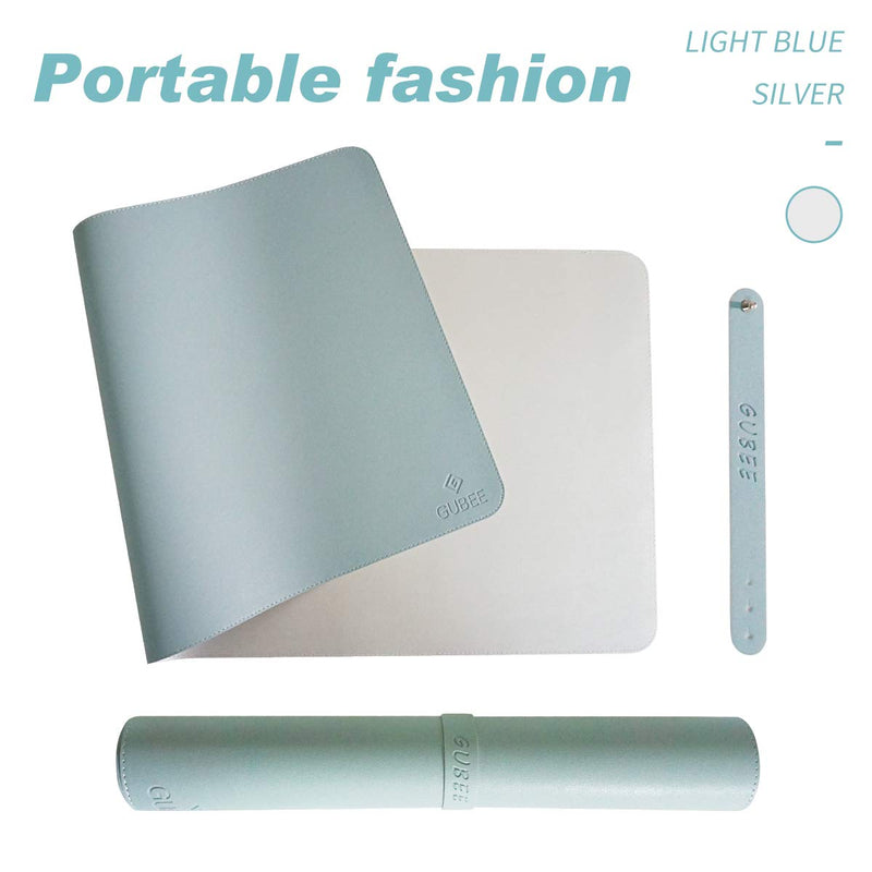 [Australia - AusPower] - GUBEE PU Leather Multifunctional Office Desk Pad,Waterproof Non-Slip Anti-Dirty Mouse Pad Mat for Office and Home,Travel,Large Size 35.43x15.75x0.08inch (Blue) Blue/Silver 