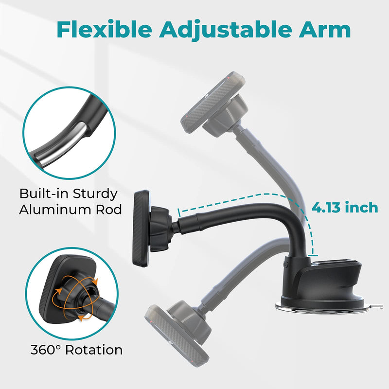[Australia - AusPower] - Ultimate Flexible Arm Magnetic Dash Mount Windshield Phone Holder w/Strong Sticky Suction Cup Compatible with iPhone 11 Xs Max X 8 7 Plus Samsung Galaxy S10 S9 S8 Note 8 Sony Xperia Z5 Huawei P30 P20 