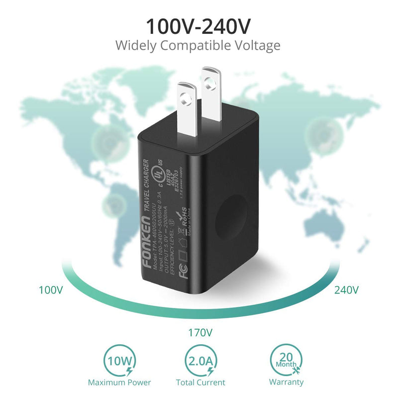 [Australia - AusPower] - USB Wall Charger, FONKEN 5V 2A Power Adapter Universal Travel Charger USB Plug Cell Phone Charger Block Cube Compatible with iPhone, iPad, Google Nexus, Samsung, LG, HTC, Moto and More 5V/2A-1Pack 