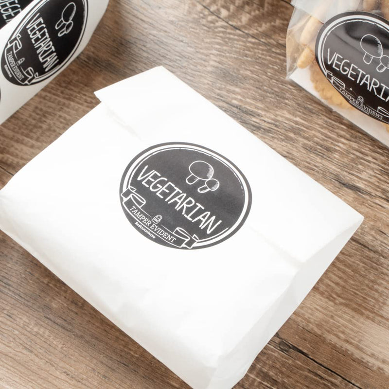 [Australia - AusPower] - Label Tek 2 Inch Tamper-Evident Stickers For Vegetarian Food, 500 Rolled Tamper Seal Stickers - Chalkboard Design, For Safe Food Delivery, Black With White Font Plastic To Go Stickers 