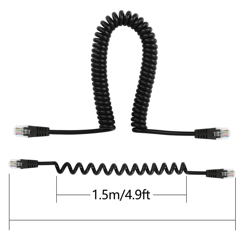 [Australia - AusPower] - RIIEYOCA RJ12 Telephone Cord, 6P6C Male to Male Telephone Straight Wired Cable, Retractable Spring Cable(1.5m/4.92ft, Black) 