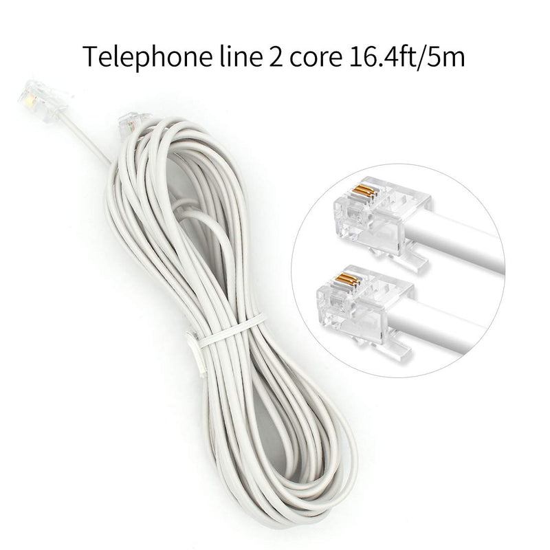 [Australia - AusPower] - RJ11 6P2C Telephone Line Cord Phone Extension Straight Cable Wire 6p2c Pin Plug Male to Male Plug Modular Landline Cable Fax Modem, 5M/ 16.4 feet Long White (2 of Pack) 2 of Pack Telephone Extension Line(5M/ 16.4 feet) 