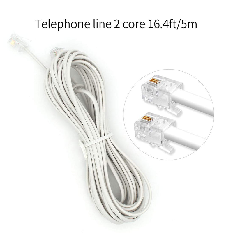 [Australia - AusPower] - RJ11 6P2C Telephone Line Cord Phone Extension Straight Cable Wire 6p2c Pin Plug Male to Male Plug Modular Landline Cable Fax Modem, 5M/ 16.4 feet Long White (2 of Pack) 2 of Pack Telephone Extension Line(5M/ 16.4 feet) 