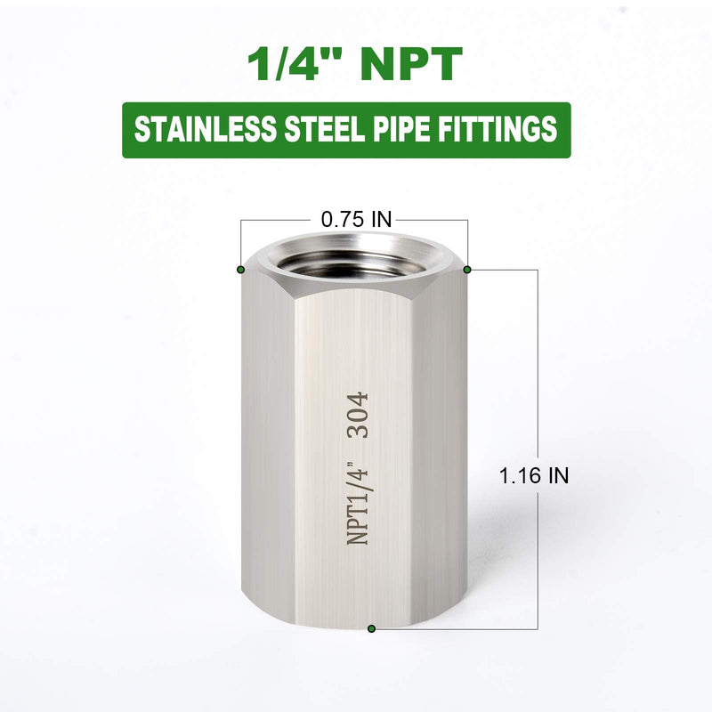 [Australia - AusPower] - TAISHER 2PCS Forging of 304 Stainless Steel Full Hex Coupling, 1/4-Inch Female Pipe x 1/4-Inch Female Pipe Fitting 2PCS 1/4" Style 1 