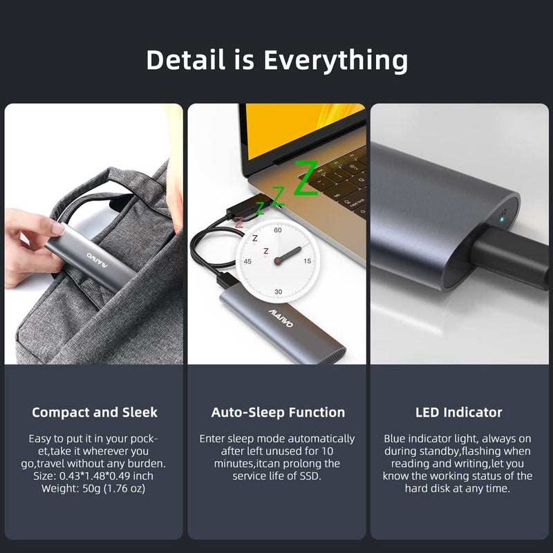 [Australia - AusPower] - MAIWO M.2 SSD Enclosure Adapter,USB C to M.2 NVME/SATA,MAX 10Gbps,Support 2TB Storage Expansion,Support M or B&M Keys,Aluminum Alloy,Tool Free,Automatic Sleep (FIts 2230/2240/2260/2280) 