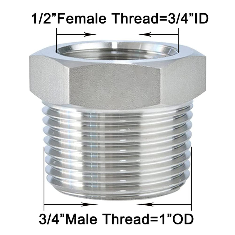 [Australia - AusPower] - Joywayus Stainless Steel Hex Head Bushing Reducer Pipe Fitting 3/4" NPT Male × 1/2" NPT Female(Pack of 2) 3/4" NPT Male × 1/2" NPT Female-2pcs 