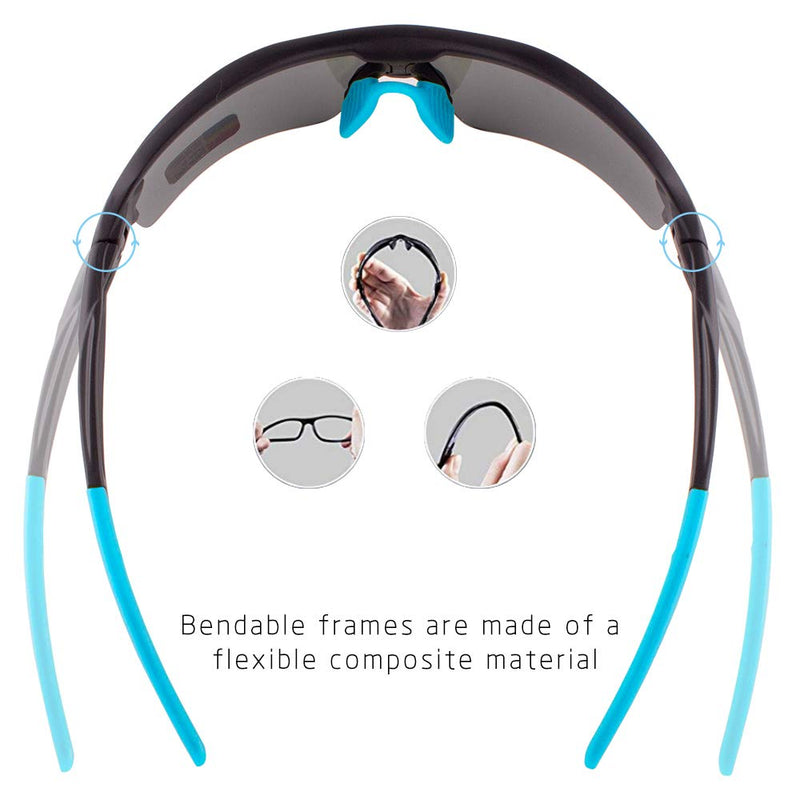 [Australia - AusPower] - Polarized Sports Sunglasses Cycling Sun Glasses for Men Women with 5 Interchangeable Lenes for Running Baseball Golf Driving Black Blue 