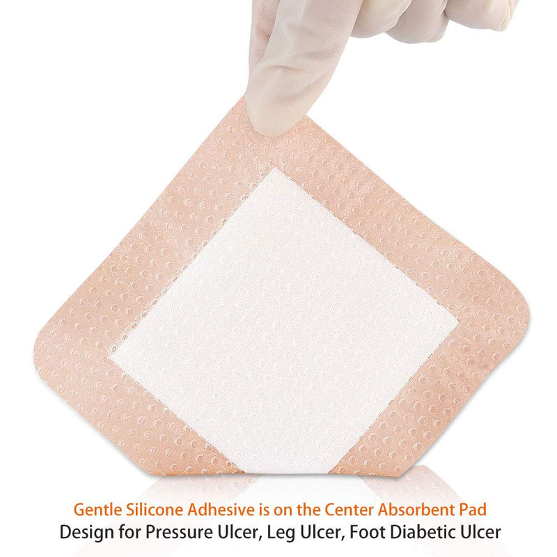 [Australia - AusPower] - Silicone Foam Dressing with Gentle Adhesive Border 6''x6'' 5 Pack, Painless Removal High Absorbency Waterproof Bed Sore Bandage for Pressure Ulcer, Leg Ulcer, Diabetic Foot Ulcer by EalionMed 6x6 Inch (Pack of 5) 