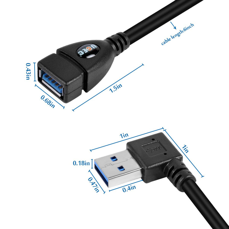 [Australia - AusPower] - UCEC Short SuperSpeed USB 3.0 Extension Cable - A Left & Right Angle - Male to Female - Pack of 2 Black-Left & Right Angle 