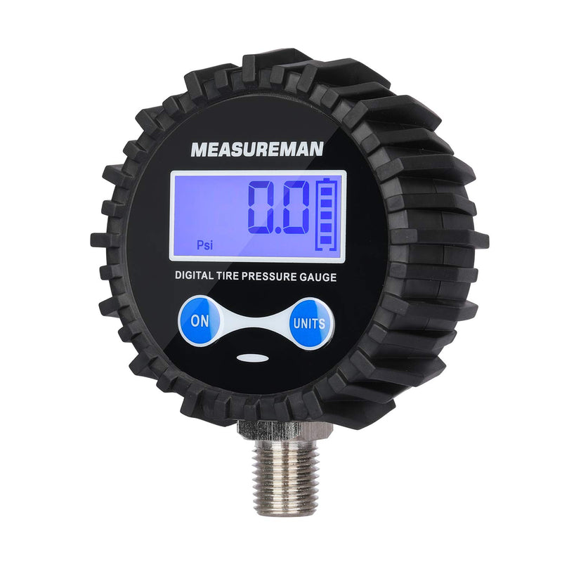 [Australia - AusPower] - Measureman 2-1/2" Dial Size Digital Air Pressure Gauge with 1/4'' NPT Bottom Connector and Protective Boot, 0-200psi, Accuracy 1%, Battery Powered, with LED Light 2.5" 1/4"NPT lower Long thread 0-200psi 