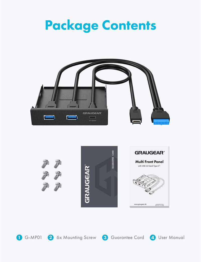 [Australia - AusPower] - GRAUGEAR 3.5 Inch Front Panel Hub, Internal Multi USB Slots of USB 3.2 Gen 2 USB-C and 2 USB 3.0 Ports, 20-Pin USB 3.2 Key-A Header Required, Fits 3.5" PC Computer Case Front Bay [G-MP01] 