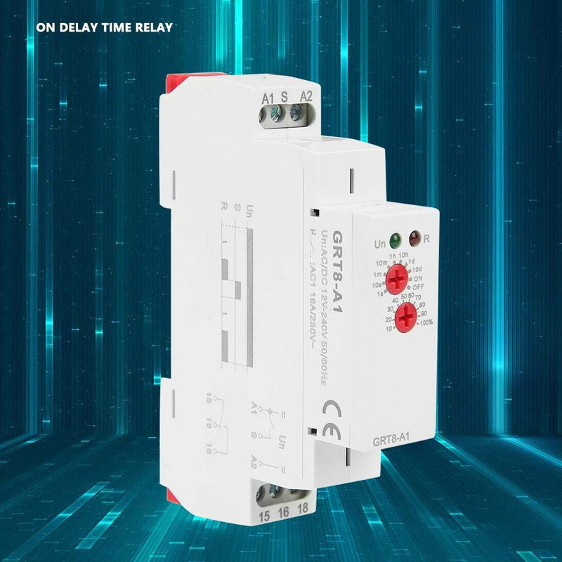 [Australia - AusPower] - Mini Power On Delay Relay AC/DC 12V~240V GRT8-A1 Time Relay 35mm DIN Rail Single Function Timer Relay Set by Panel Knob for Power-on Delay 
