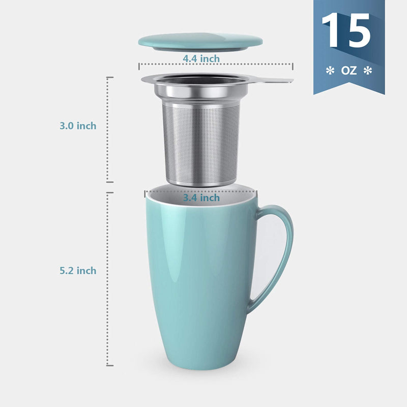 [Australia - AusPower] - Sweese 201.102 Porcelain Tea Mug with Infuser and Lid, 15 OZ, Turquoise 