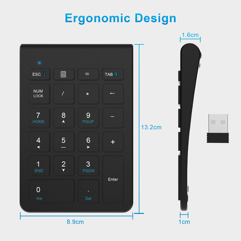 [Australia - AusPower] - Dual Mode (Bluetooth + 2.4 GHz) Wireless Number Pads, Numeric Keypad 22 Keys Portable Numpad Financial Accounting Number Keyboard Extensions Wireless 10 Key for Laptop, PC, Desktop,Notebook 