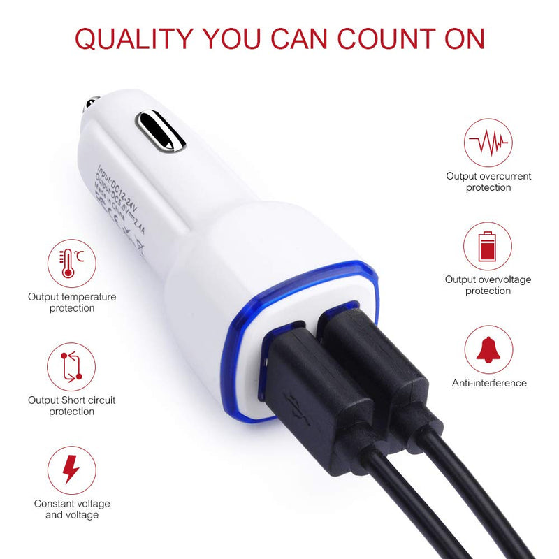 [Australia - AusPower] - Car Charger,2.4A Dual Port USB Cigarette Lighter Adapter Fast Charging 2Pack Flush Fit for iPhone 12 Mini/11/Xs Pro Max XR X 8 Plus, iPad, Samsung Galaxy S20 Ultra/S20 FE/S10e/S9, A01/11/10e/20/51,LG 2Pack-White 