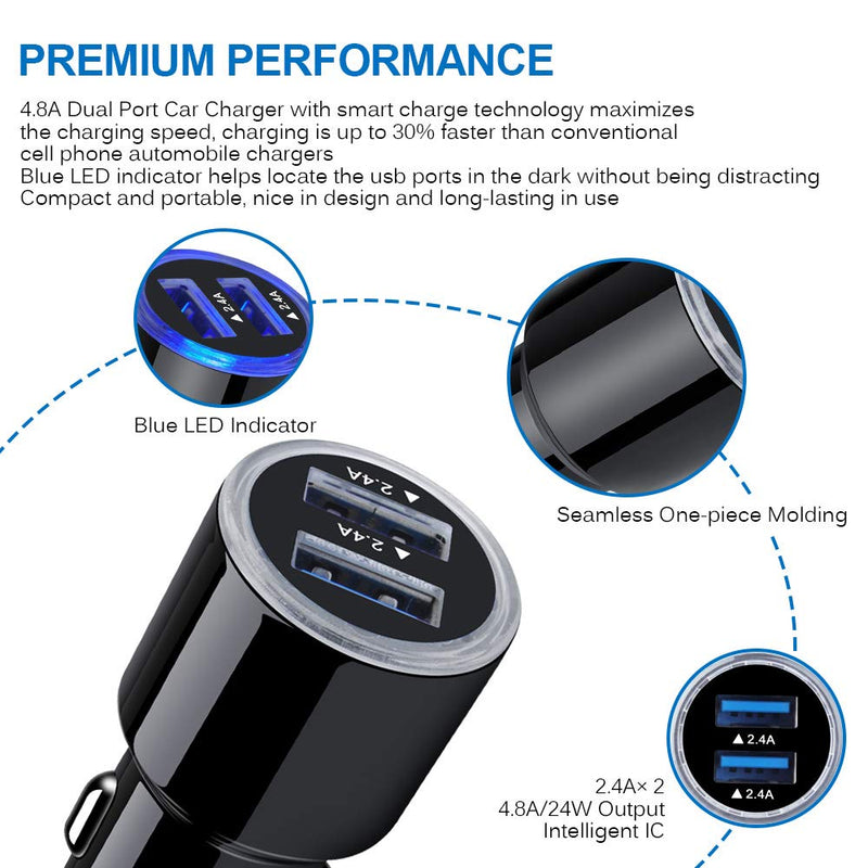 [Australia - AusPower] - Car Charger Fast Charge,3Pack 4.8A Rapid Car Phone Charger Cigarette Lighter USB Charger for iPhone 13 12 11 Pro Max SE XR XS X 8 7 6,Samsung Galaxy S22 S21 S20 A13 A03S A12 A32 S10 S9 S8 S7,Android 