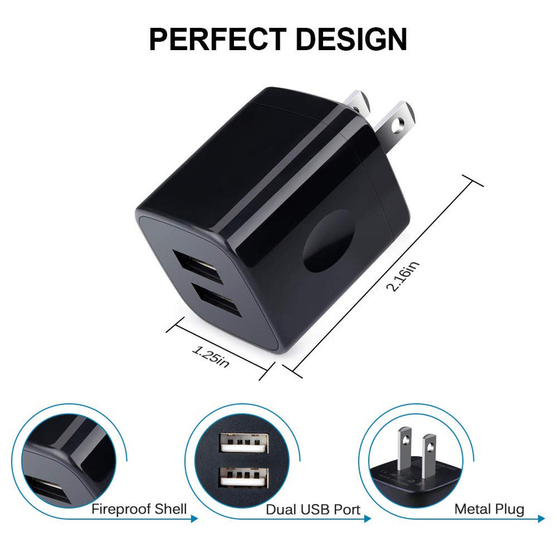 [Australia - AusPower] - Wall Charger, Charging Block, UorMe 5-Pack 2.1Amp 5V Dual Port USB Power Adapter Plug Cube Compatible Phone 13 12 11 Xs Max XR X, Pad Mini/Air,Samsung S22 S22+ S22 Ultra S21 S20 FE S20+, G8 K31 Q60 G8 5 Pure Black 