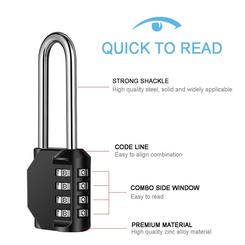 [Australia - AusPower] - Disecu 2.5 Inch Long Shackle Combination Lock 4 Digit Outdoor Waterproof Padlock for School Locker, Gym Locker, Hasp Cabinet, Gate, Fence, Toolbox (Black, 2 Pack) Black 
