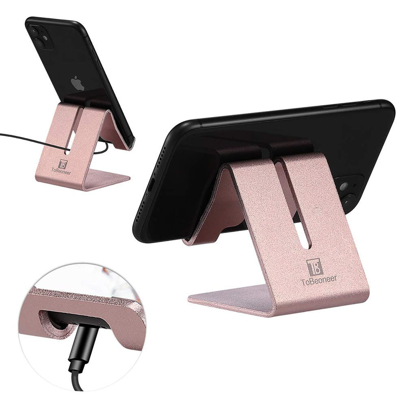 [Australia - AusPower] - Cell Phone Stand Holder - ToBeoneer Aluminum Desktop Solid Portable Universal Desk Stand Compatible with All Mobile Smart Phone Huawei iPhone X 8 7 6 Plus 5 Ipad Mini Tablet Office Decor (Rose Gold) Rose Gold 