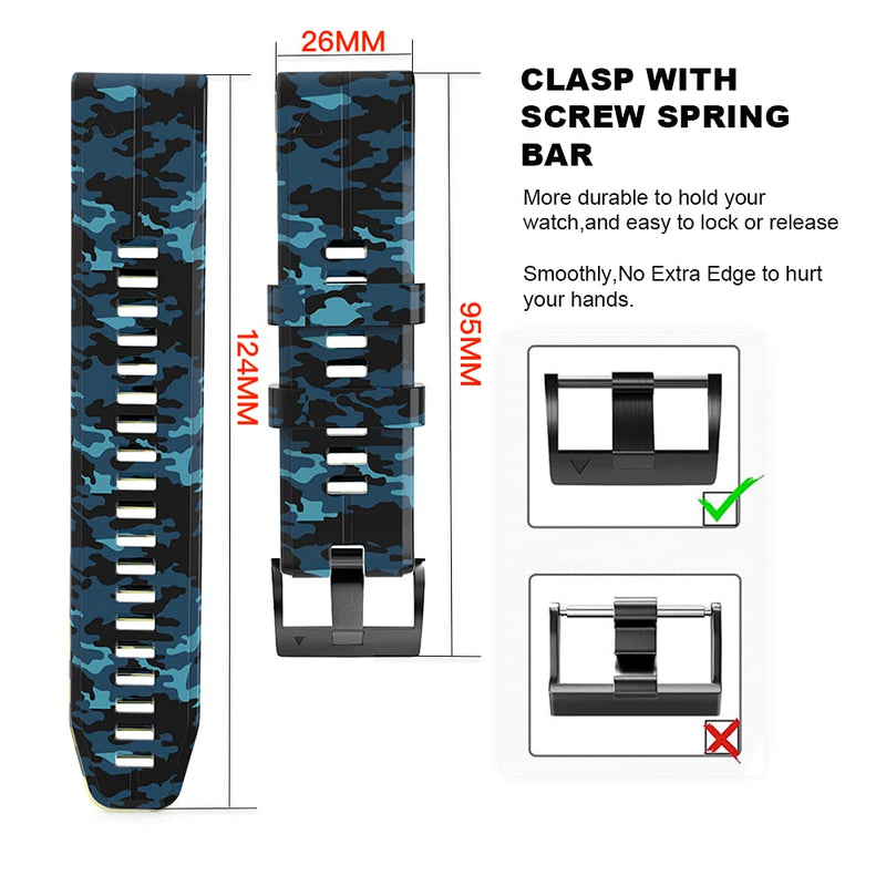 [Australia - AusPower] - Aelieen Compatible watch band soft Silicone Replacement Watch Band for Garmin Fenix 6X/Fenix 6X Pro/Fenix 3/Fenix 3 HR/Fenix 5X/5X Plus/D2 Delta PX/Descent Mk1 Blue camouflage 