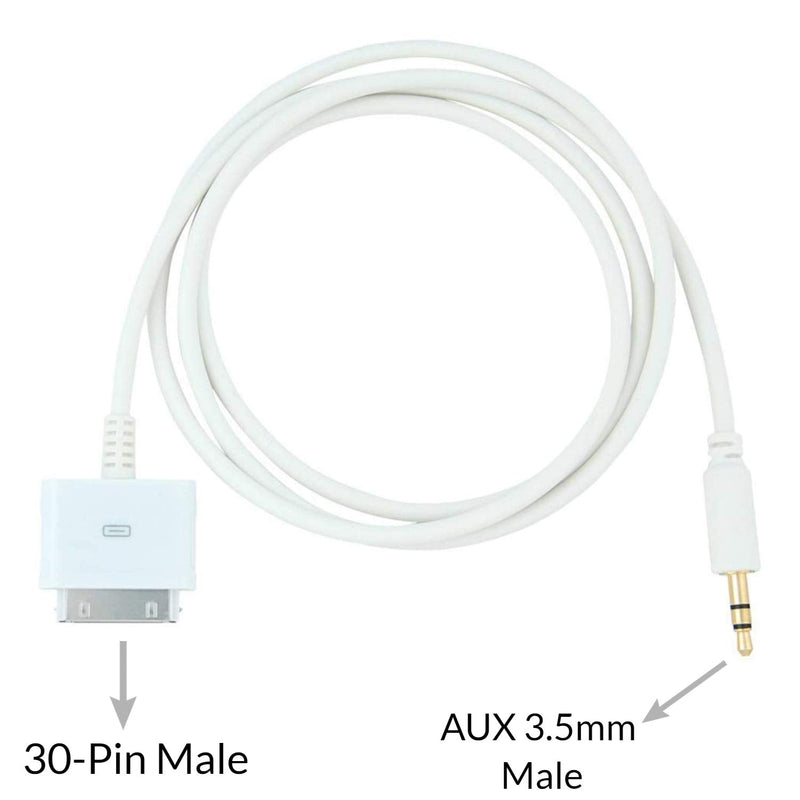[Australia - AusPower] - Stereo 3.5mm AUX Input to 30-Pin Male Dock Connector Cable Adapter (White) White 