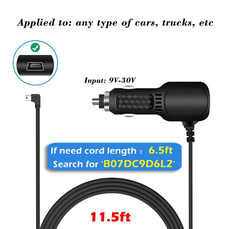 [Australia - AusPower] - Dash Cam Charger, Plozoe Car Dash Cam USB Power Cable Cord Vehicle Charging Adapter for Garmin GPS Nuvi、Mirror Cam、Dash Cam Power Cable(Mini USB 11.5ft) 