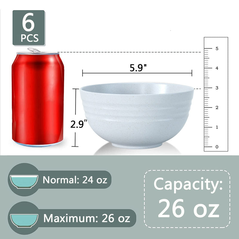 [Australia - AusPower] - Unbreakable Cereal Bowls 24 OZ Microwave and Dishwasher Safe BPA Free Bowl Dessert Bowls for Serving Soup, Oatmeal, Pasta and Salad [Set of 6] 