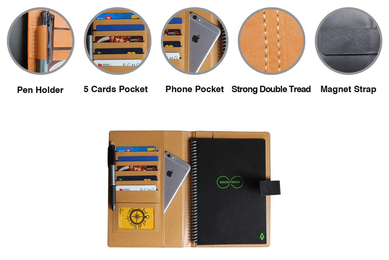 [Australia - AusPower] - Thegreen Hard PU Leather Cover for The Rocketbook Everlast Executive-Letter Size,Black/Dark Brown, Leather Fabric, Pen Loop Holder/Phone Pocket/fits A4-A5,Magnet Strap (Black, Letter Size) Black 