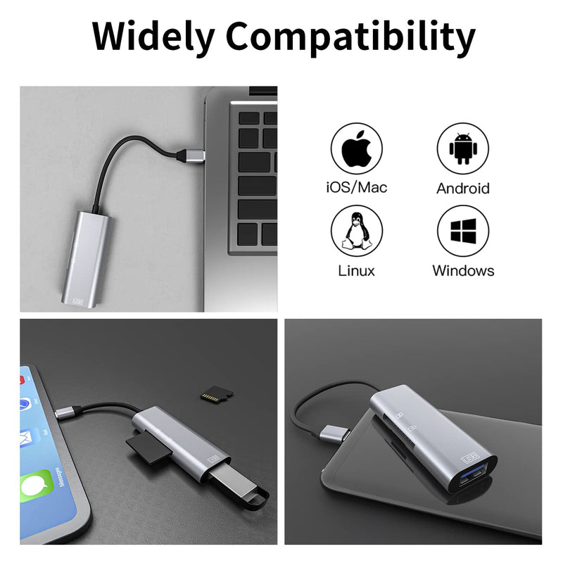 [Australia - AusPower] - USB C SD Card Reader Micro SD Viewer 3-in-1 Card Reader for iPad Pro USB-C to USB / SD / TF Card Adapter for MAC Simultaneous Reading Trail Cameras Viewer for Android 