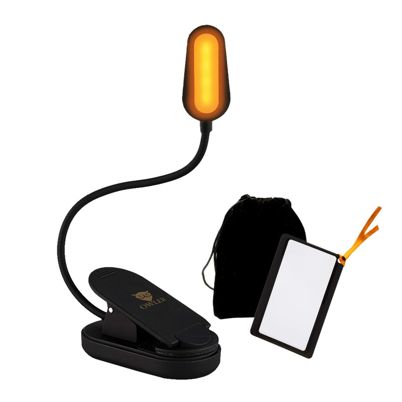 [Australia - AusPower] - Book Light for Reading in Bed at Night by OWLER, Clip On Amber Book Light, Warm LED Reading Night Light, USB Rechargeable, Kindle Accessory, Lampara para Leer Libros, Comes with Magnifier Bookmark 