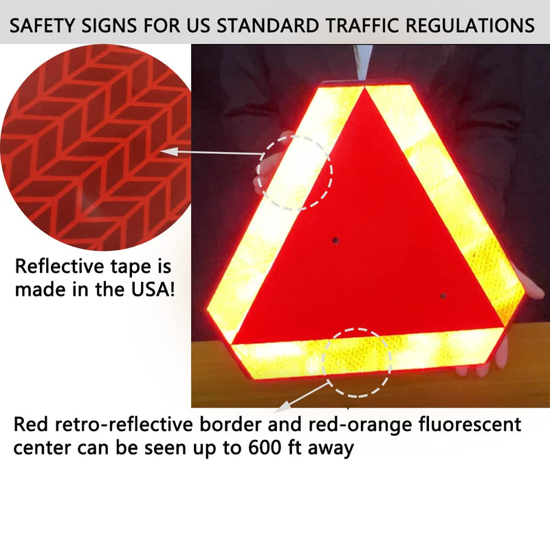 [Australia - AusPower] - Slow Moving Vehicle Sign Triangle Sign,Plastic 14"x16" Engineering Grade Reflective Up to 7 Years Outdoor for Golf Cart Plastic 