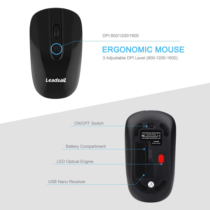 [Australia - AusPower] - LeadsaiL Wireless Keyboard and Mouse, Wireless Mouse and Keyboard Combo, Cordless USB Computer Keyboard and Mouse Set, Ergonomic, Silent, Compact Slim for Windows Laptop, Apple, iMac, Desktop, PC Black 