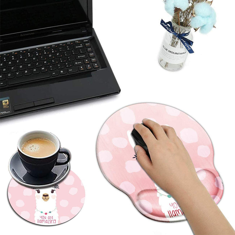 [Australia - AusPower] - BEROSET Mouse Pad with Wrist Support, Lovely Alpaca Pattern Design Ergonomic Mouse Pads and Coasters, Gaming Mousepad for Laptop Computer Home Office Working & Pain Relief 