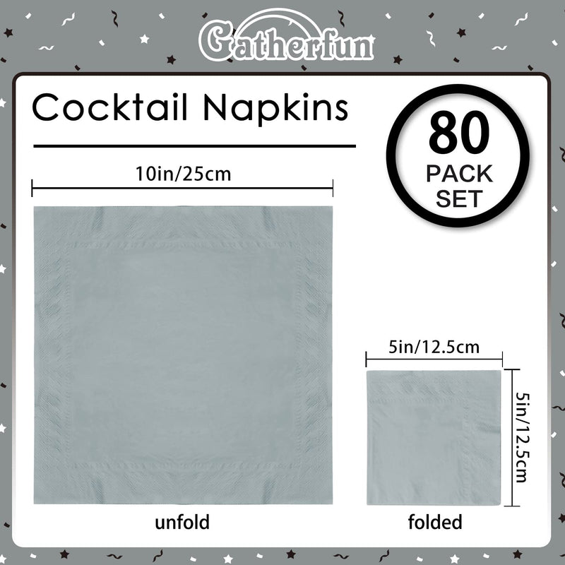 [Australia - AusPower] - Gatherfun Cocktail Napkins 3-ply 80PCS Silver Beverage Napkin Disposable Paper Cocktail Napkins Dinner Napkins for Birthday Graduation Party Restaurant Bar Picnic Gray 