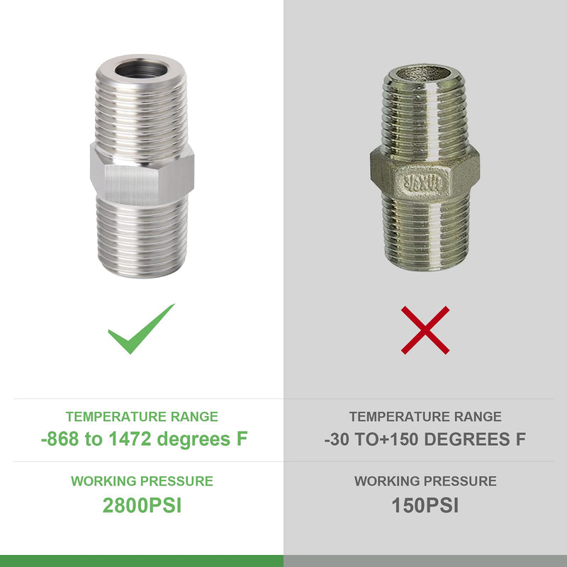 [Australia - AusPower] - TAISHER 5PCS 304 Stainless Steel Hex Nipple, Pipe Fitting 3/8-Inch Male Pipe x 3/8-Inch Male Pipe 3/8" NPT x 3/8" NPT 5 
