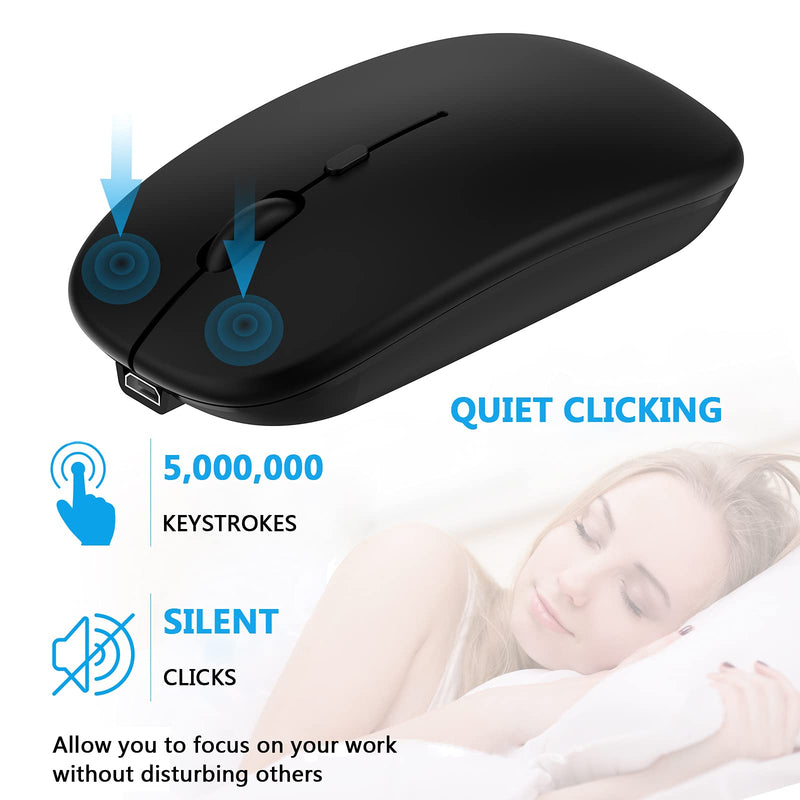 [Australia - AusPower] - Bluetooth Mouse, Rechargeable Computer Wireless Mouse for MacBook Pro/ MacBook Air Laptop Desktop PC Mac iMac iPad iPhone Tablet Cell Phone Windows Android Portable Silent 2.4G Cordless Mice (Black) Black 