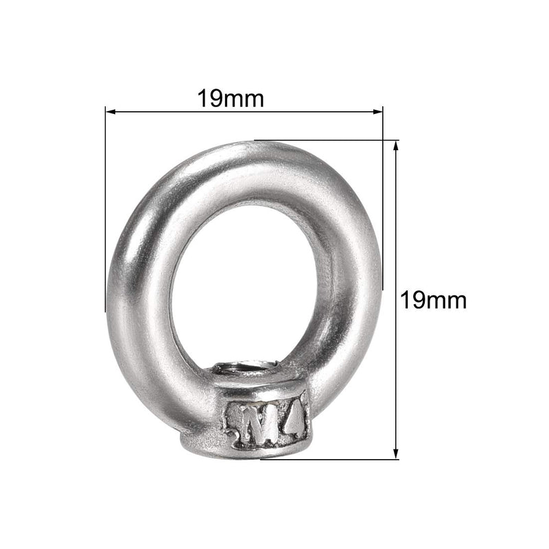 [Australia - AusPower] - uxcell Lifting Eye Nut M4 Female Thread 304 Stainless Steel Round Shape for Rope Fitting Pack of 5 