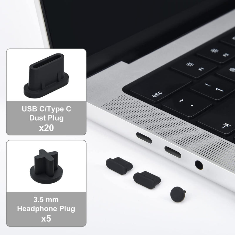 [Australia - AusPower] - 25x USB C Dust Plug and 3.5mm Headphone Plugs for Laptop, Universal Thunderbolt Port Protection Anti Dust Cover Compatible with M2 M1 MacBook Pro 13 14 16 / MacBook Air 13 15 inch 25 PACK 