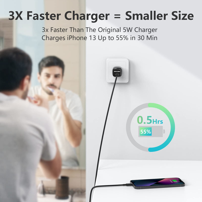 [Australia - AusPower] - USB C Wall Charger - 20W USB-C Power Adapter Type C Charging Block Fast Charging Brick Wall Plug Compatible for iPhone 13, iPad (Black) Black 