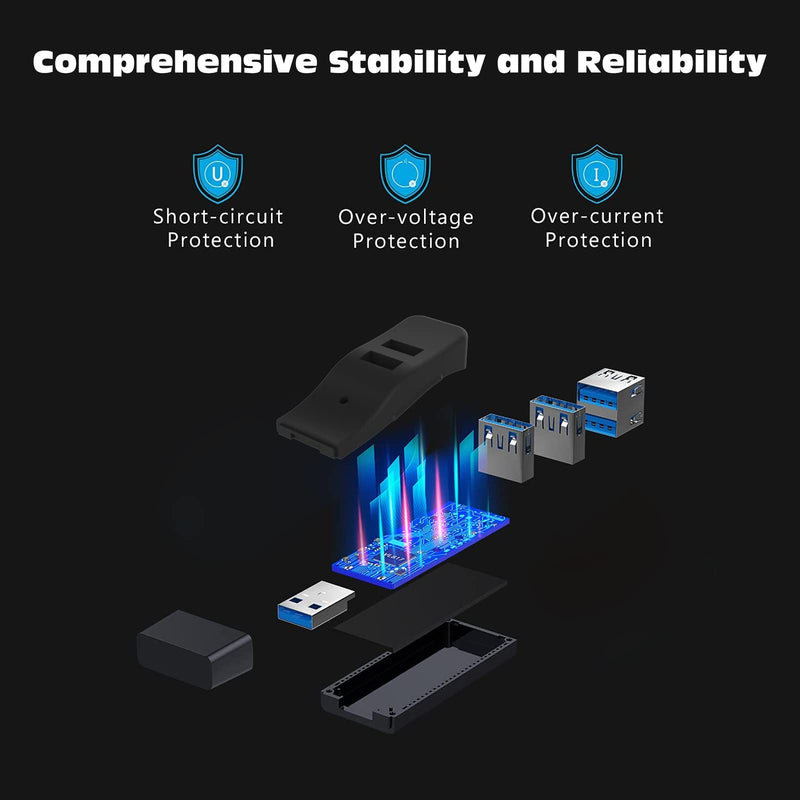 [Australia - AusPower] - VCOM 4-Port USB 3.0 Data Hub for Laptop, Portable Mini USB A Splitter High Speed for Desktop Computer, Surface Pro, USB Sticks, Flash Drive, Mobile HDD, Headset, Keyboard, Mouse 