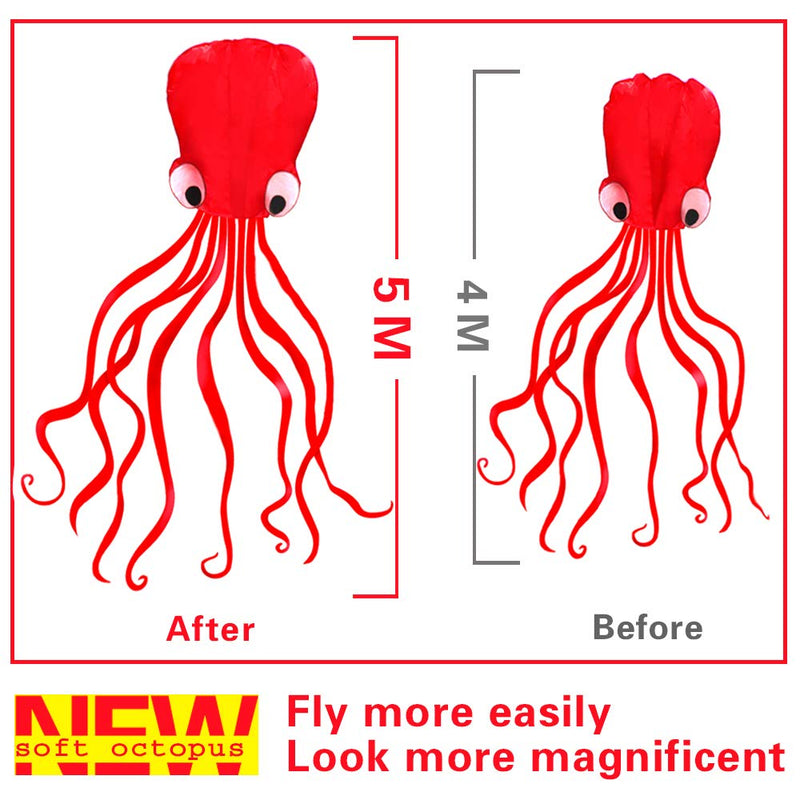 [Australia - AusPower] - Hengda Kite®-Beautiful Large Easy Flyer Kite for Kids & Adults, Red Software Octopus-It's Big! 31 Inches Wide with Long Tail 196 Inches Long-Perfect for Beach or Park by Hengda kite … 