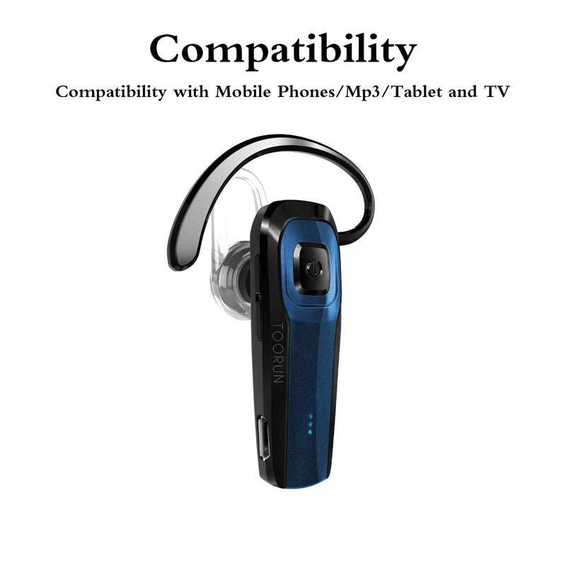 [Australia - AusPower] - TOORUN M26 Bluetooth Headset V5.0 Earpiece with Noise Cancelling-Blue 