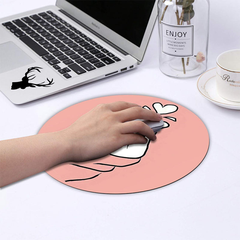 [Australia - AusPower] - Mouse Pad,Non-Slip Rubber Base Round Mousepad,Gaming Mouse Pads,Cute Desk Accessories Office Decor Size 7.9×7.9×0.07 inches - Finger Heart Pink 