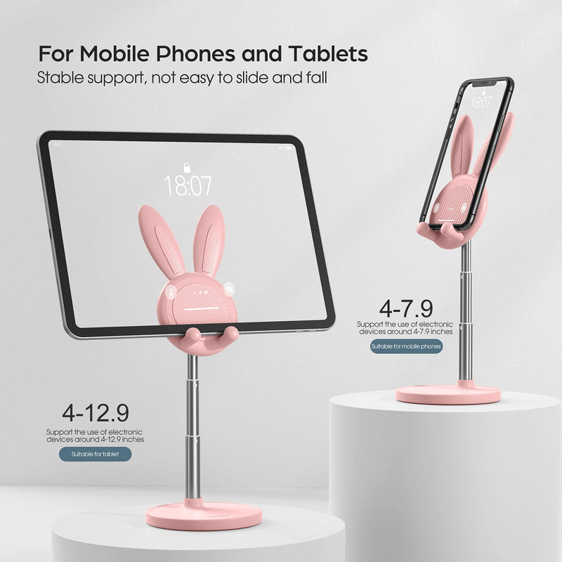 [Australia - AusPower] - Cute Bunny Phone Stand, Angle Height Adjustable OATSBASF Cell Phone Stand for Desk, Thick Case Friendly Phone Holder Stand, Compatible with iPhone, Kindle, iPad, Switch, Tablets, All Phones (Pink) Pink 