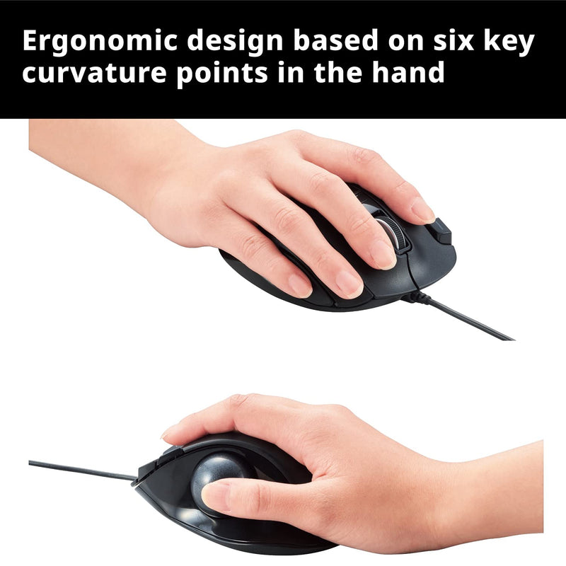 [Australia - AusPower] - ELECOM EX-G Trackball Mouse, Wired, Thumb Control, Sculpted Ergonomic Design, 6-Button Function with Smooth Tracking, Ergonomic Design, Optical Gaming Sensor, Windows11, macOS (M-XT3URBK) Black Ball 